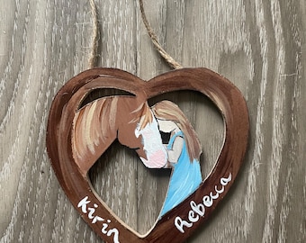 Painted flanks horse and girl custom horse art ornament equine gift