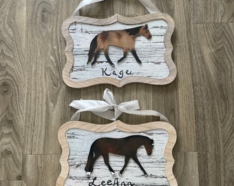 Painted flanks rustic fancy horse stall sign tack marker pretty horse art gift