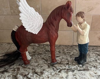 Painted flanks custom. Woman and horse boy and horse resin figure keepsake memorial