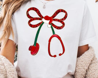 Christmas Nurse Png, Nurse Stethoscope Christmas png, Nurse png, Christmas png, Gift for nurse png, Preppy Nurse Life png, Leopard Santa Png
