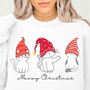 Meowy Weihnachten Katzenliebhaber PNG, Katzenmama Png, Süße Katze Weihnachtscliparts, Sweatshirt PNG, Weihnachten Kitty Katze Weihnachtsmütze Png, Digitale Downloads
