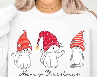 Meowy Christmas Cat Lover PNG, Cat Mom Png, Cute Cat Christmas Clipart, Sweatshirt PNG, Xmas Kitty Cat Santa Hat Png, Digital Downloads