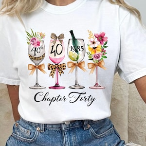 Verjaardag meisje cadeau shirt ontwerp png, 40e verjaardag koningin png, hoofdstuk 40 1985 png, sjabloon, luipaard coquette wijn champagne verjaardag png