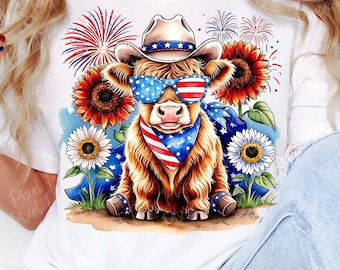 July 4th Highland Cow PNG SVG, Merica Funny Cute Baby Cow Fourth Of July Sublimation Design, Trendy America USA Popular, Digital Download