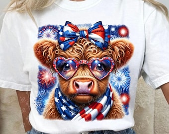 July 4th Highland Cow PNG SVG, Merica Funny Cute Baby Cow Fourth Of July Sublimation Design, Trendy America USA Popular, Digital Download