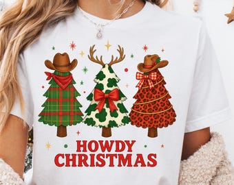 Howdy Christmas Png, Cowgirl Western Christmas Trees Png, Leopard Coquette Xmas Bow Png, Cute Country Shirt Design, Holiday Sublimation