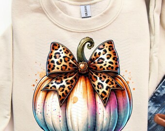 Leopard Pumpkin Coquette bow png, retro halloween png clipart, trending png, Fall bow png, tshirt design, digital download sweatshirt design