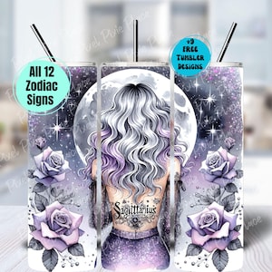 12 sterrenbeeld beker wrap png-bundel, boogschutter hemelontwerp, astrologie tekenen 20oz mager beker sublimatie ontwerp, png-digitale download