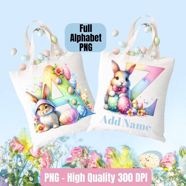 Easter Bunny Alphabet Letters PNG Bundle, Easter Bunny Clipart Digital ...