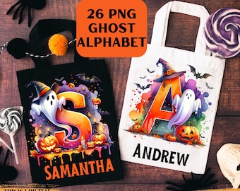 Halloween Alphabet Letters PNG Bundle, Halloween Trick Or Treat Bag PNGS, Ghost Halloween Clipart Digital Download, Kids Halloween T-shirt