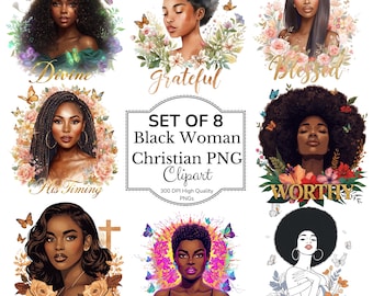 Black Woman Christian Png Bundle, Floral Faith Afro Woman Png, Colorful Brushstroke God Has A Plan Sublimation, Religious Black Girl Magic