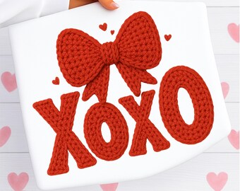 XOXO Valentine Day Heart Faux Crochet png, Faux Yarn PNG, Valentines day Png, valentine png, Coquette Sublimation Design Digital Download