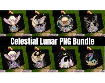 Celestial lunar moth PNG vintage moth crystals clipart cottagecore shirt boho mushroom PNG witchy aesthetic mystical moon digital Halloween