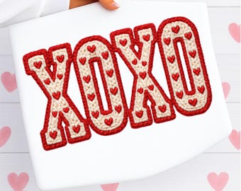 XOXO Valentine Day Heart Faux Crochet png, Faux Yarn PNG, Valentines day Png, valentine png, Coquette Sublimation Design Digital Download