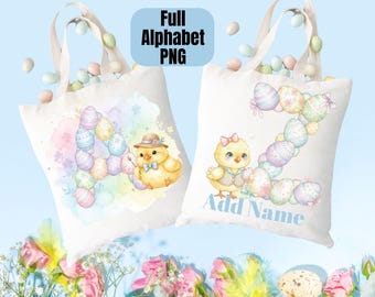 Easter Basket Chic Alphabet PNG Clipart Bundle, Easter Bunny Chic Name Initials PNG Bundle, Happy Easter PNG Doodle Letters Digital Download