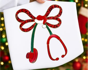 Christmas Nurse Png, Nurse Stethoscope Christmas png, Nurse png, Christmas png, Gift for nurse png, Preppy Nurse Life png, Leopard Santa Png