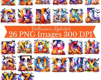 Halloween-alfabetet PNG-paket, Halloween-bus-or-godis-väska PNG, spök-Halloween-clipart digital nedladdning, Halloween-t-shirt för barn