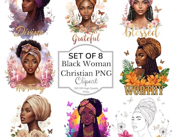 Black Woman Christian Png Bundle, Floral Faith Afro Woman Png, Colorful Brushstroke God Has A Plan Sublimation, Religious Black Girl Magic