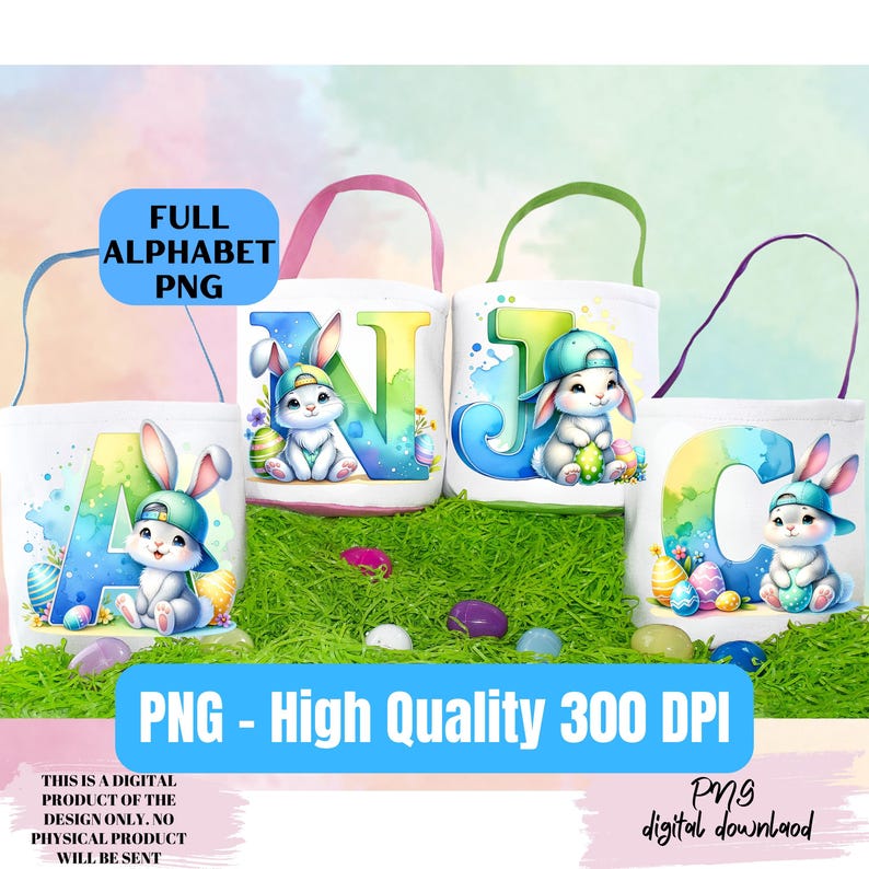 Easter Basket Alphabet PNG Clipart Bundle Name Initials Easter Bunny ...