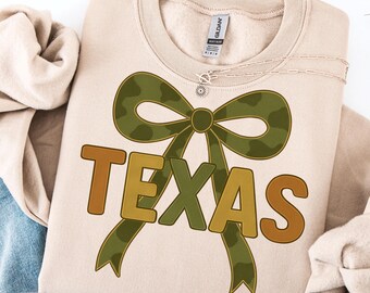 Camouflage Texas PNG Clipart, Camo Texas Coquette Bow PNG Western PNG Preppy Grandmillenial Texas State Shirt Sublimation png