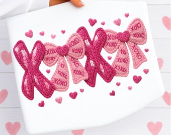 XOXO Valentine Day Heart Faux Crochet png, Faux Yarn PNG, Valentines day Png, valentine png, Coquette Sublimation Design Digital Download