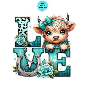 Valentines Day Highland Cow Png, Valentines Day Goodie Bag PNG, Love Clipart, Watercolor Highland Cow, Cute Highland cow, Leopard Cowprint