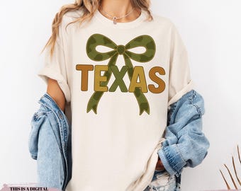 Camouflage Texas PNG Clipart, Camo Texas Coquette Bow PNG Western PNG Preppy Grandmillenial Texas State Shirt Sublimation png