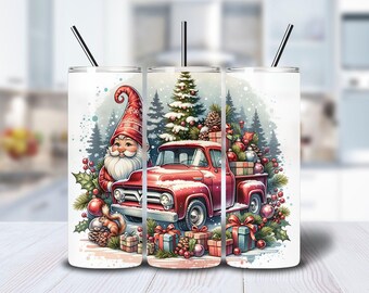 Christmas Gnome Tumbler Wrap PNG, Holiday 20oz Skinny Wrap, Christmas Pickup Truck Png, Xmas Sublimation Design, Digital Download, Trendy