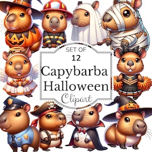 12 Capybara Halloween Bundle png, Cute Trick or Treat Capybara Png, Spooky Capybara Design, Capybara Clipart, Halloween Animal Sublimation