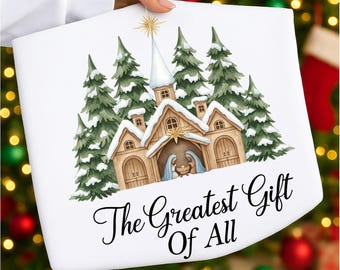 Greatest Gift of all PNG, Bow Nativity Coquette Christmas Sublimation PNG Design, Hand Drawn, Manger PNG, Jesus Png, Digital Download