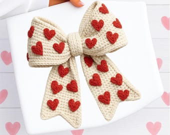 Faux Crochet Valentine's Day Coquette Bow PNG: Retro Heart Design, Faux Yarn Sublimation Design (Digital Download)