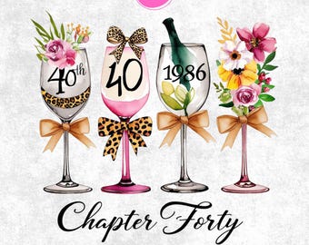 Birthday Girl Gift Shirt Design Png, 40th Birthday Queen Png, Chapter 40 1985 Png, Template, Leopard Coquette Wine Champagne Birthday Png