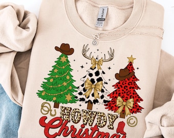 Howdy Christmas Png, Cowgirl Western Christmas Trees Png, Leopard Coquette Xmas Bow Png, Cute Country Shirt Design, Holiday Sublimation