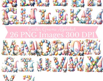 Easter Alphabet Letters PNG Bundle, Easter Gnome Clipart Digital Download, Easter Basket Bundle PNG, Happy Easter PNG, Commercial Use