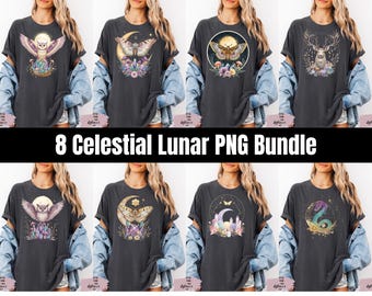 Celestial lunar moth PNG vintage moth crystals clipart cottagecore shirt boho mushroom PNG witchy aesthetic mystical moon digital Halloween