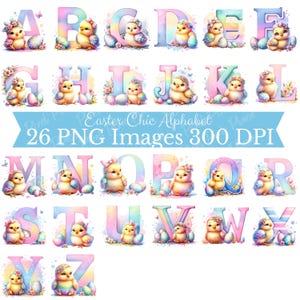 Paquete de letras del alfabeto PNG elegantes de Pascua, descarga digital de imágenes prediseñadas elegantes de Pascua, paquete de canastas de Pascua PNG, PNG de feliz Pascua, uso comercial