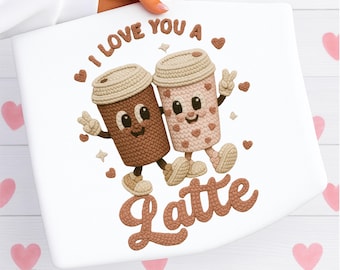 PNG de San Valentín, PNG de ganchillo falso, PNG de hilo falso, PNG "Te quiero un café con leche", descarga digital de diseño para sublimación