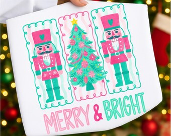 Floral preppy christmas tree bow png, merry & bright png, floral coquette png, preppy christmas png, Pink Teal christmas png, Nutcracker