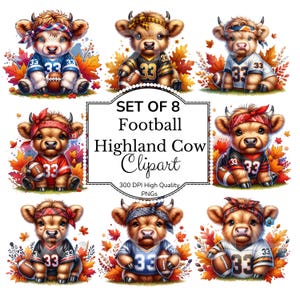 8 Herbst Highland Kuh PNG Bundle, Fußball Clipart, rot schwarz Fußball PNG Bundle, Kuhliebhaber Digital Download, Glasdosendesign, Tumbler Wrap
