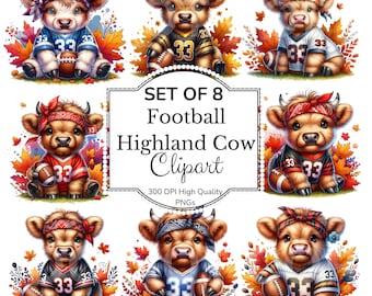 8 Fall Highland Cow PNG Bundle, Football Clipart, Red Black Football PNG bundle, Cow Lover Digital Download, Glass Can Design, Tumbler Wrap