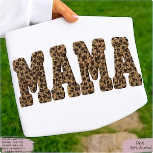 Mama PNG, Latch Hook Yarn Faux Style, Cozy Leopard Knitted Letters, Handmade Tufted Sublimation Design, Trendy Mom Shirt PNG