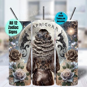 12 sterrenbeeld Tumbler Wrap PNG-bundel, hemelse ontwerp Steenbok, astrologietekens 20oz mager Tumbler sublimatieontwerp, digitale PNG-download