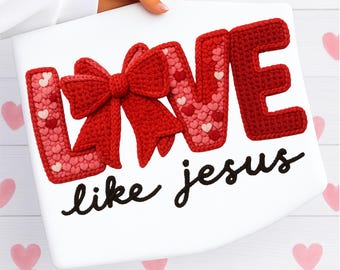 Christian Valentines png, liefde als Jezus, namaakgehaakt garen png, retro Valentijn Valentijnsdag png, bijbelvers png, geruite varsity png