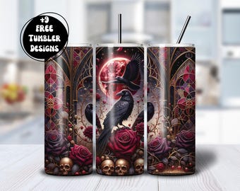 Gothic Garden Tumbler Wrap, Victorian Poe Raven 20 oz Sublimation Tumbler Design, Mythical Fantasy Dark Academy Digital Download