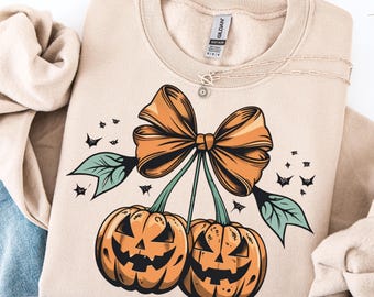 Cherries Pumpkin Png, Cherry Pumpkin Season Png, Fall Vibes Coquette Bow Sublimation Design, Girly Halloween Digital Download, Halloween PNG