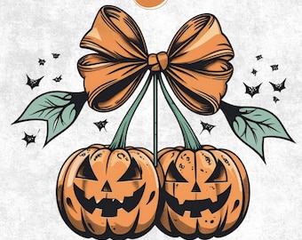 Cherries Pumpkin Png, Cherry Pumpkin Season Png, Fall Vibes Coquette Bow Sublimation Design, Girly Halloween Digital Download, Halloween PNG