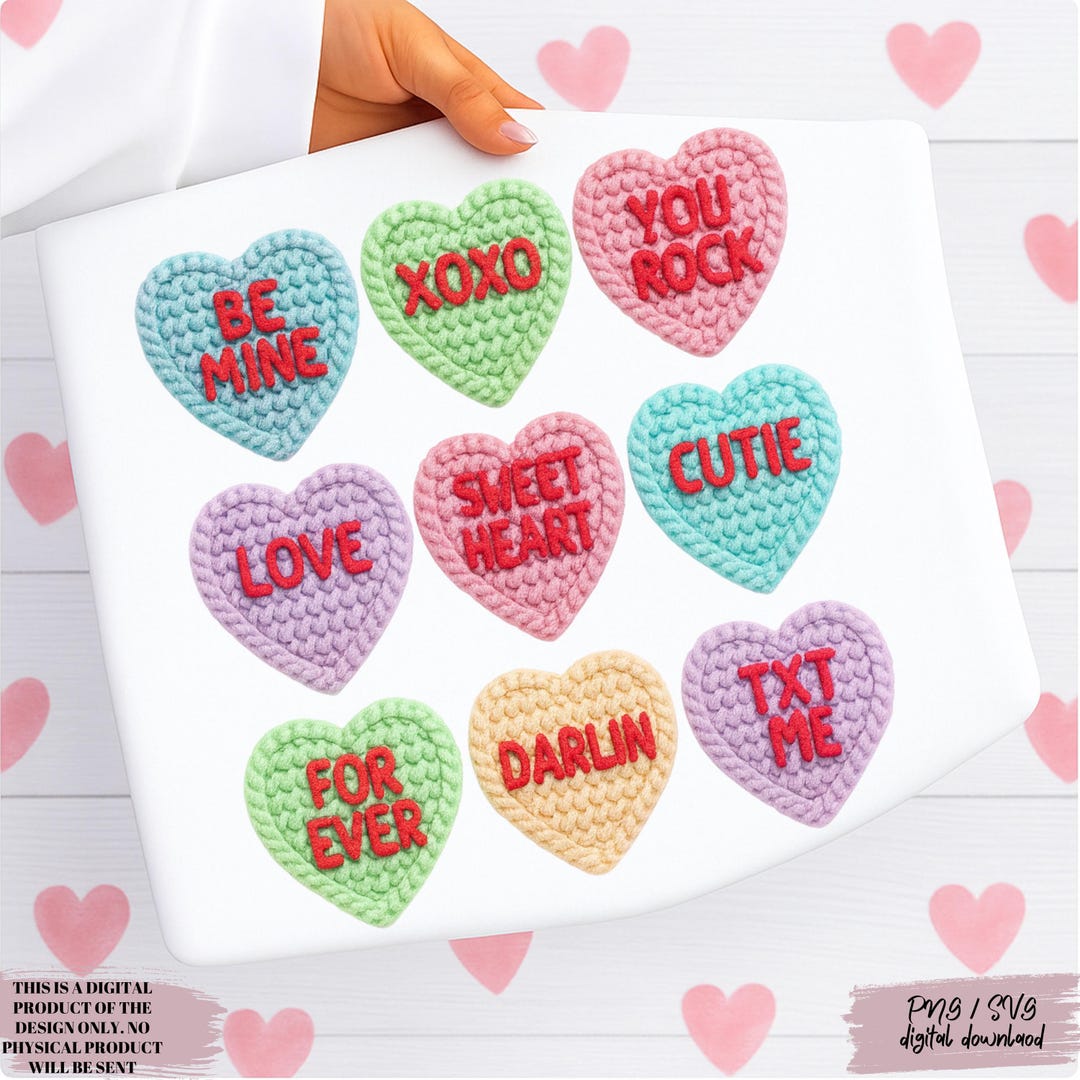 Valentine Day Heart Faux Crochet Png, Faux Yarn PNG, Valentines Day Png ...