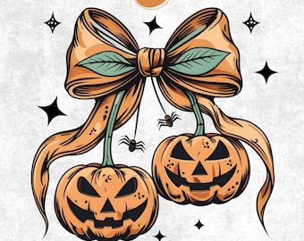 Cherries Pumpkin Png, Cherry Pumpkin Season Png, Fall Vibes Coquette Bow Sublimation Design, Girly Halloween Digital Download, Halloween PNG