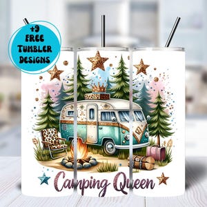 Camping Queen 20 oz Skinny Tumbler png, Sublimation Tumbler Design, Camping Tumbler Wrap, Camper Tumbler Wrap, Queen Of The Camper, Digital