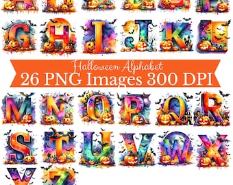 Halloween-alfabetet PNG-paket, Halloween-bus-or-godis-väska PNG, spök-Halloween-clipart digital nedladdning, Halloween-t-shirt för barn